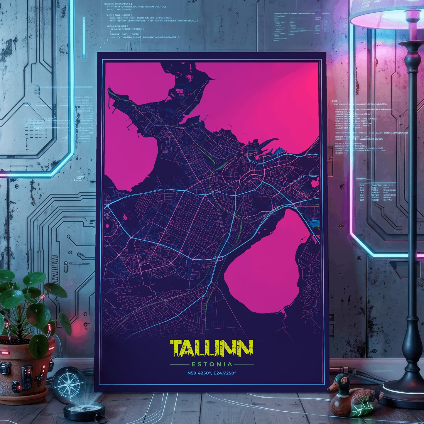 Tallinn Cyberpunk Map Poster