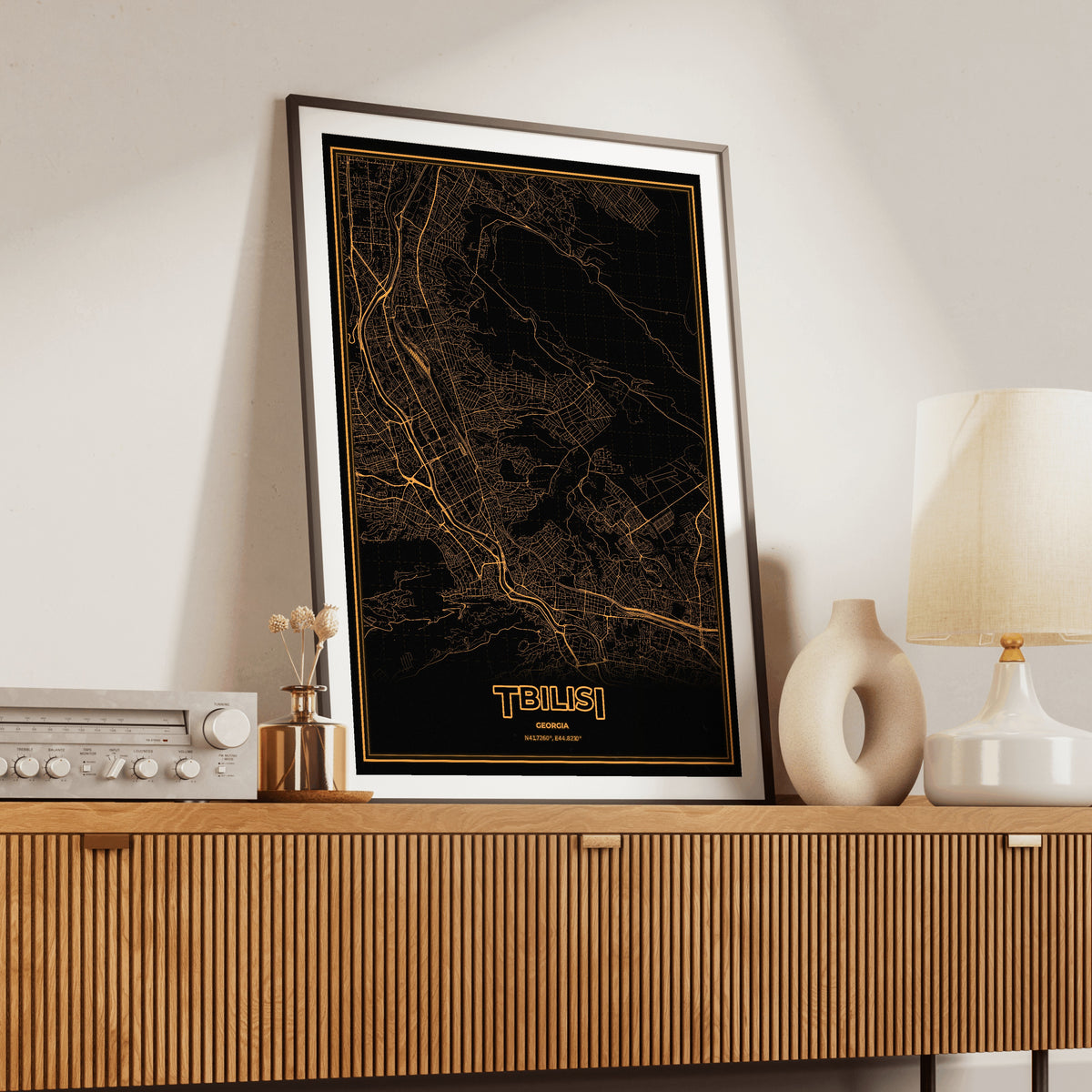 Tbilisi Phosphor Map Poster - Amber CRT