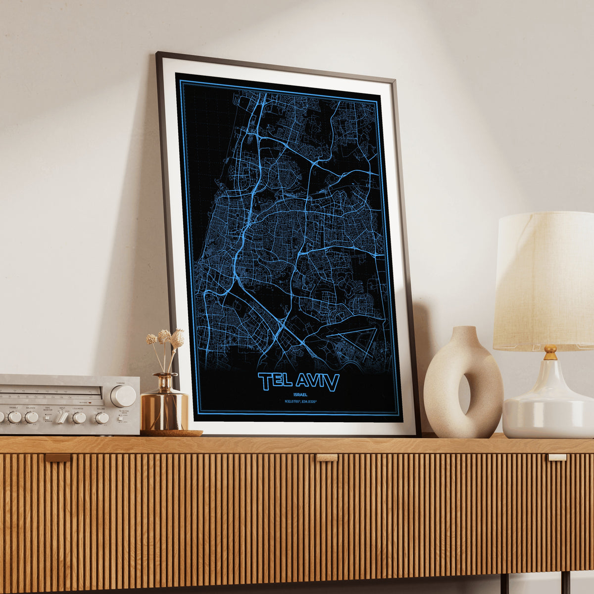 Tel Aviv Phosphor Map Poster - IBM Blue