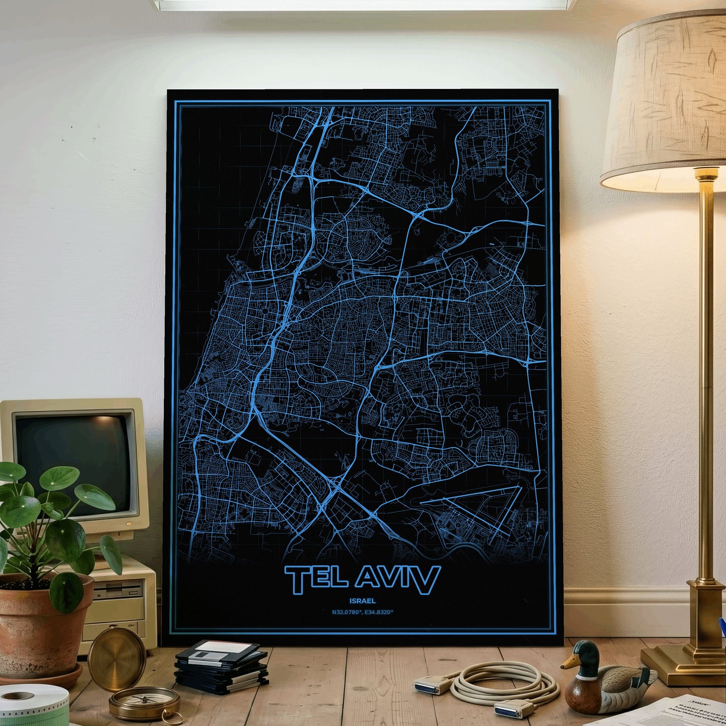 Tel Aviv Phosphor Map Poster - IBM Blue