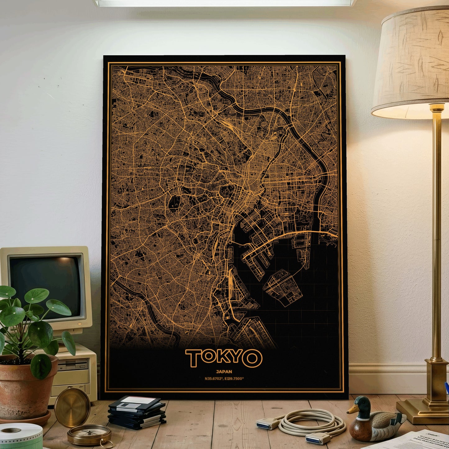 Tokyo Phosphor Map Poster - Amber CRT