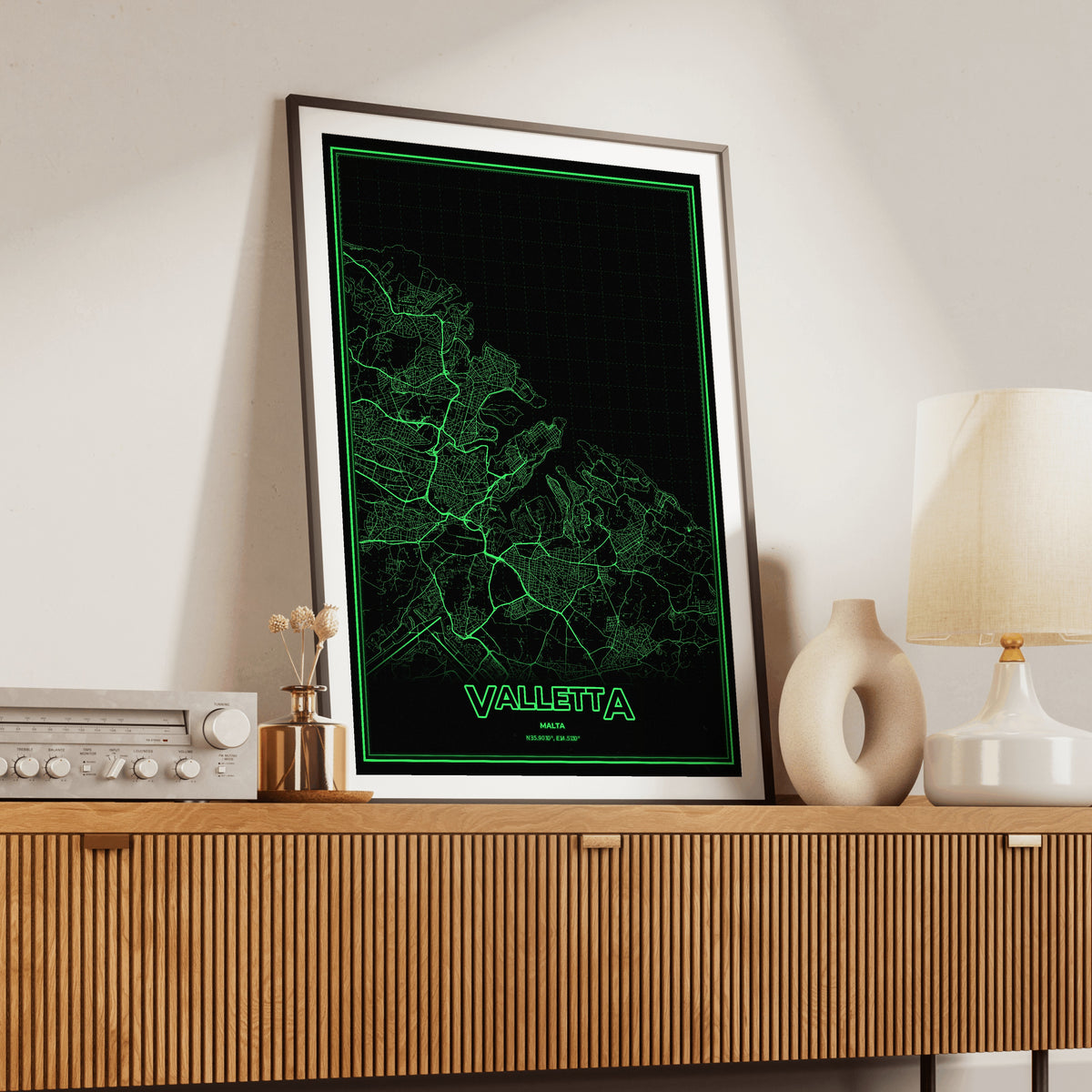 Valletta Phosphor Map Poster - Phosphor Green