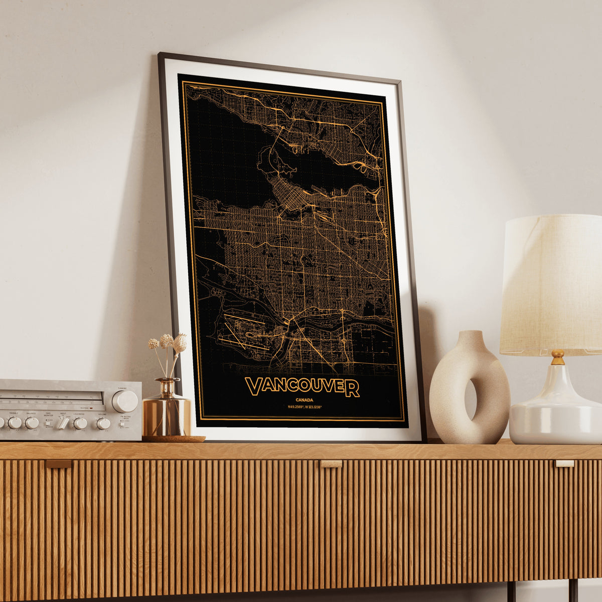 Vancouver Phosphor Map Poster - Amber CRT