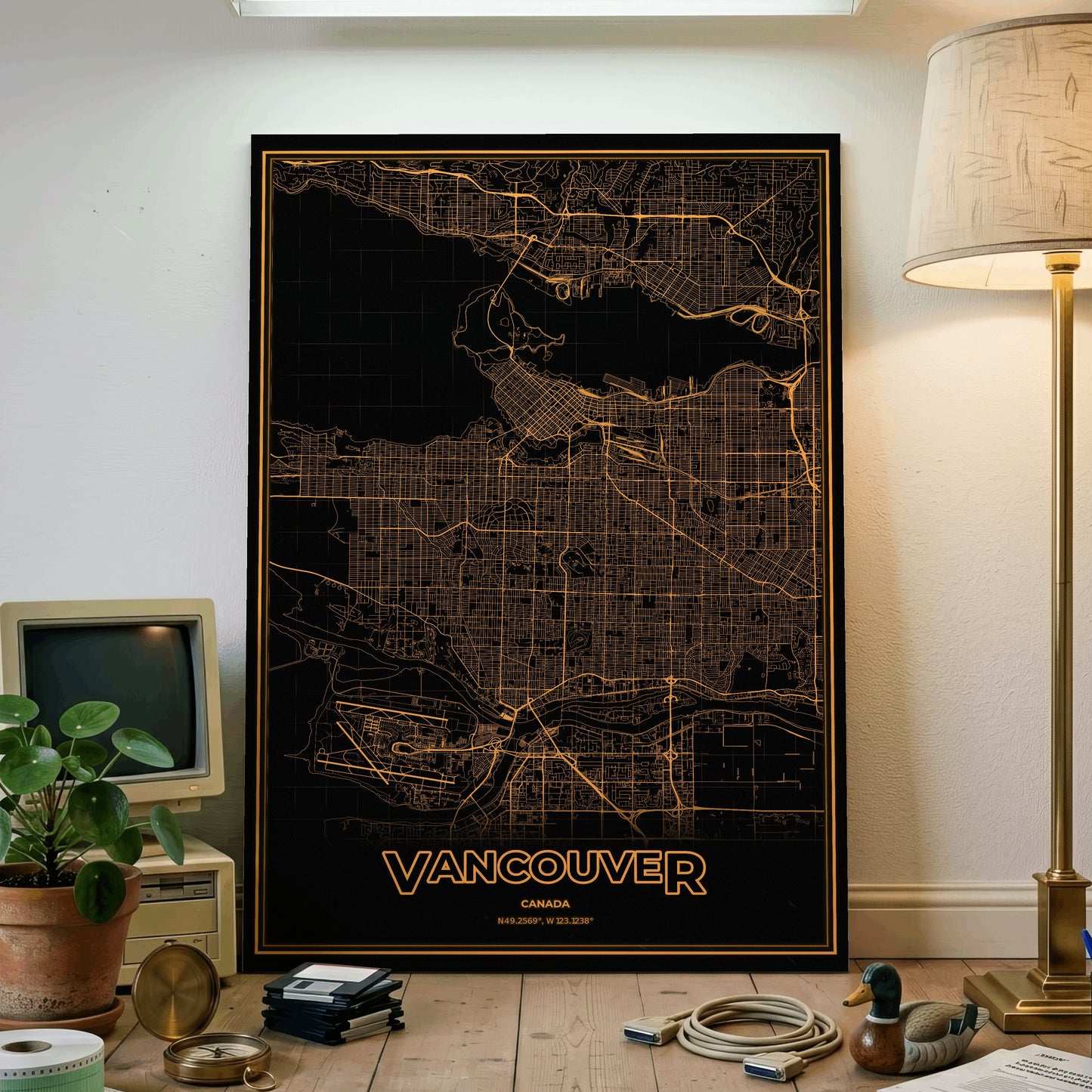 Vancouver Phosphor Map Poster - Amber CRT