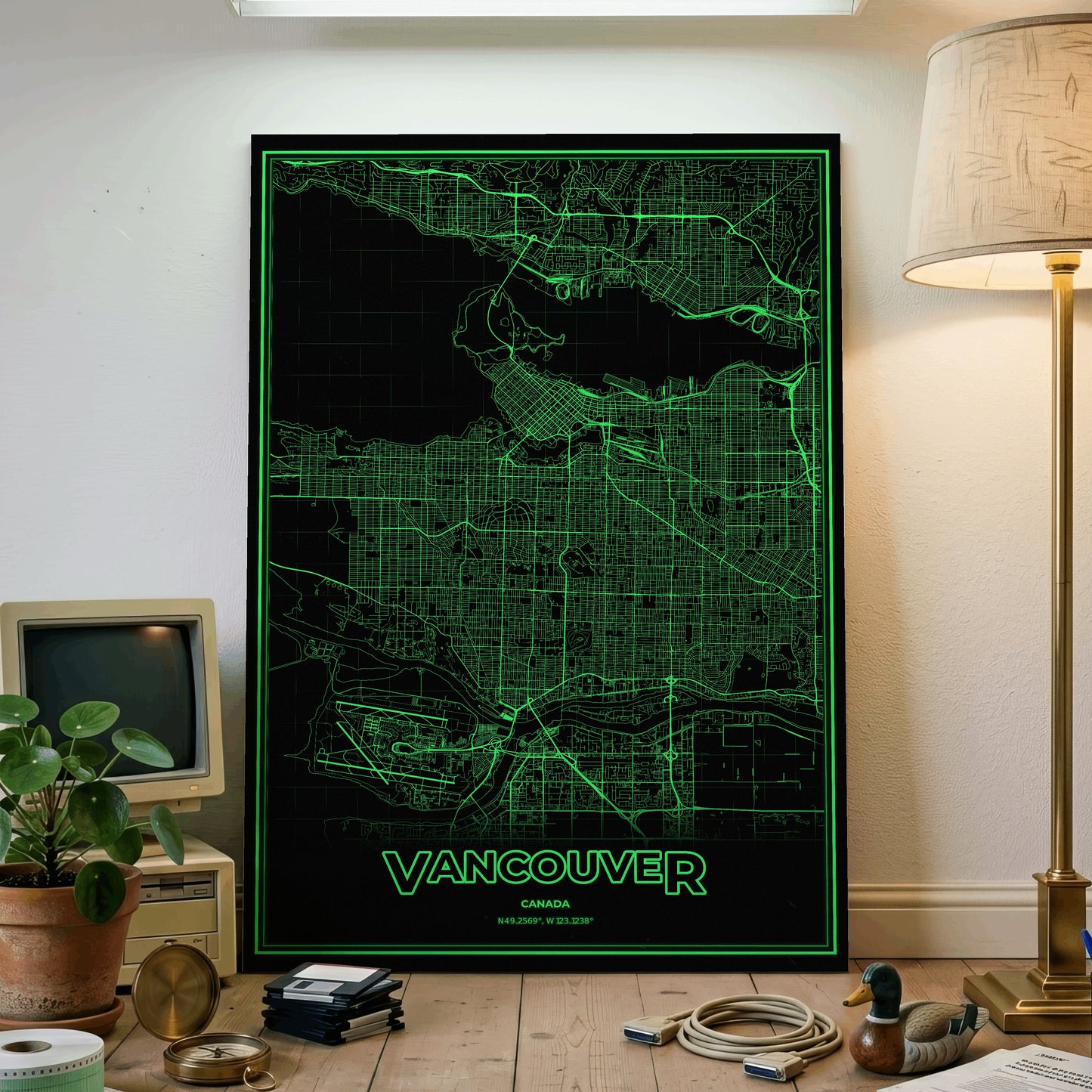 Vancouver Phosphor Map Poster - Phosphor Green