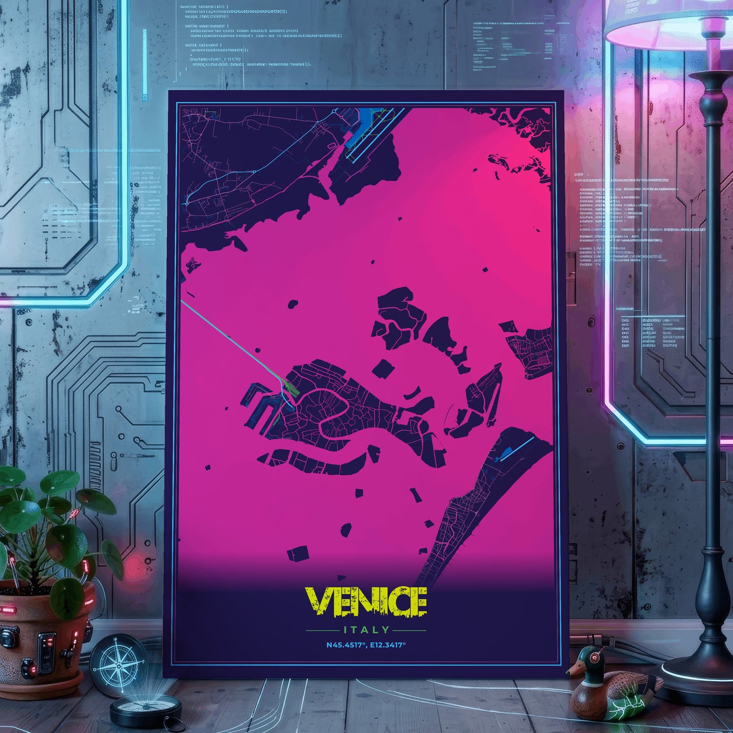 Venice Cyberpunk Map Poster