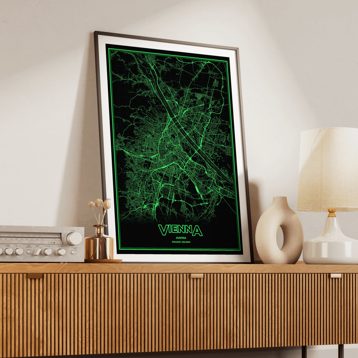 Vienna Phosphor Map Poster - Phosphor Green