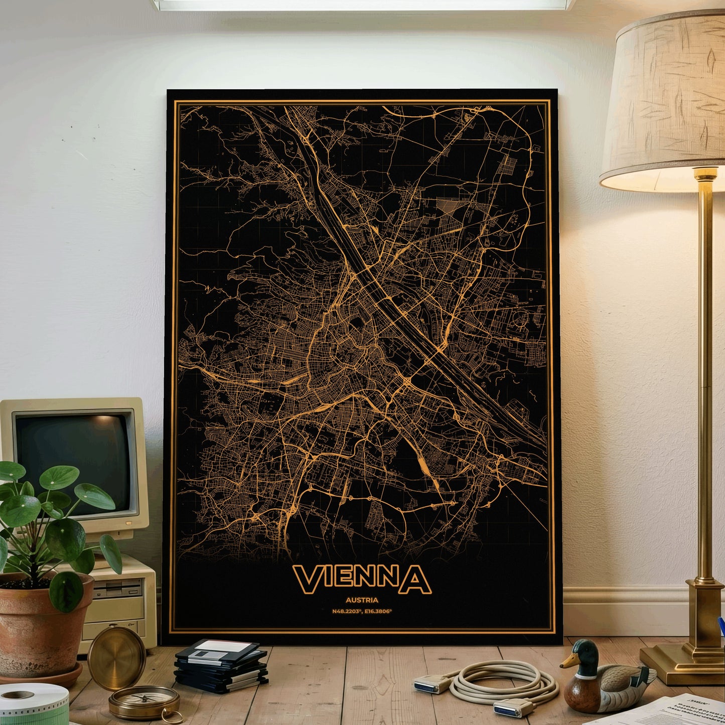 Vienna Phosphor Map Poster - Amber CRT