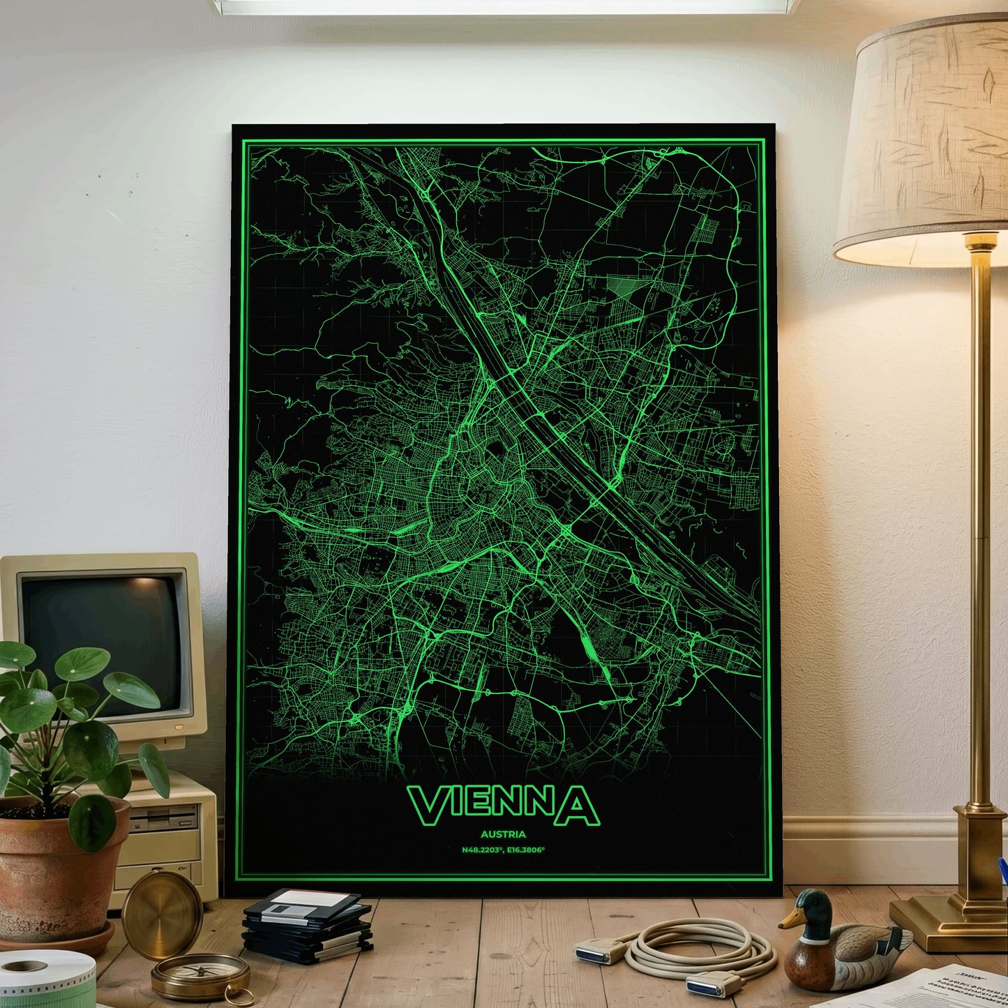 Vienna Phosphor Map Poster - Phosphor Green