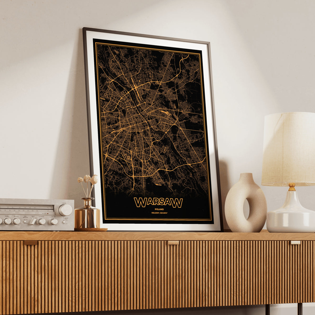 Warsaw Phosphor Map Poster - Amber CRT