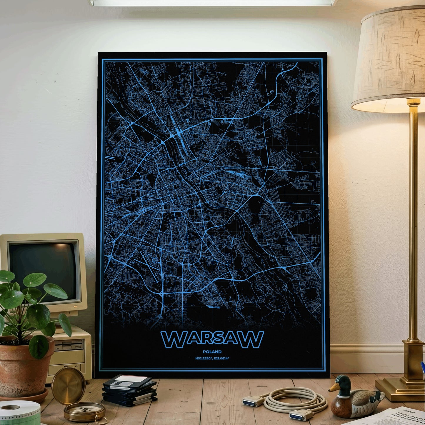 Warsaw Phosphor Map Poster - IBM Blue
