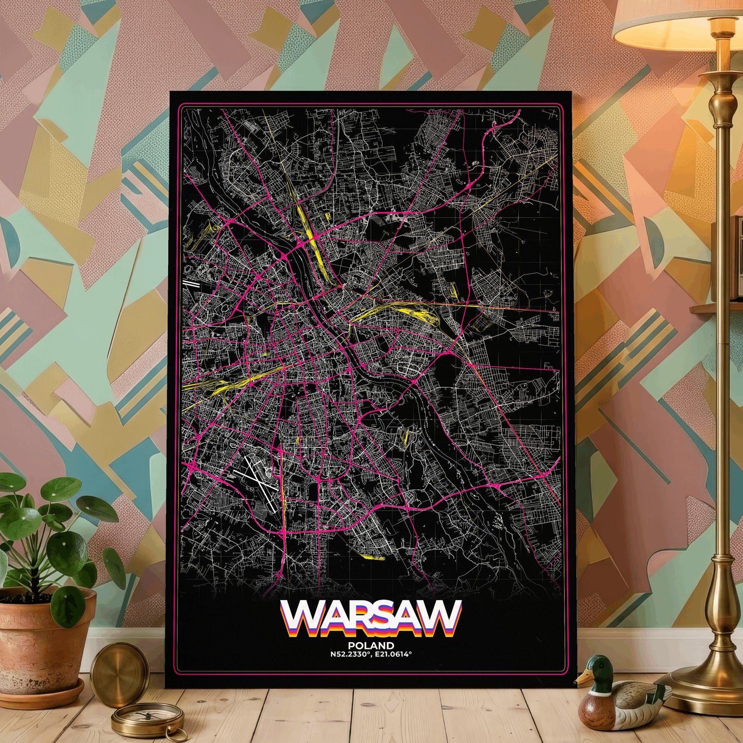 Warsaw Retro Map Poster