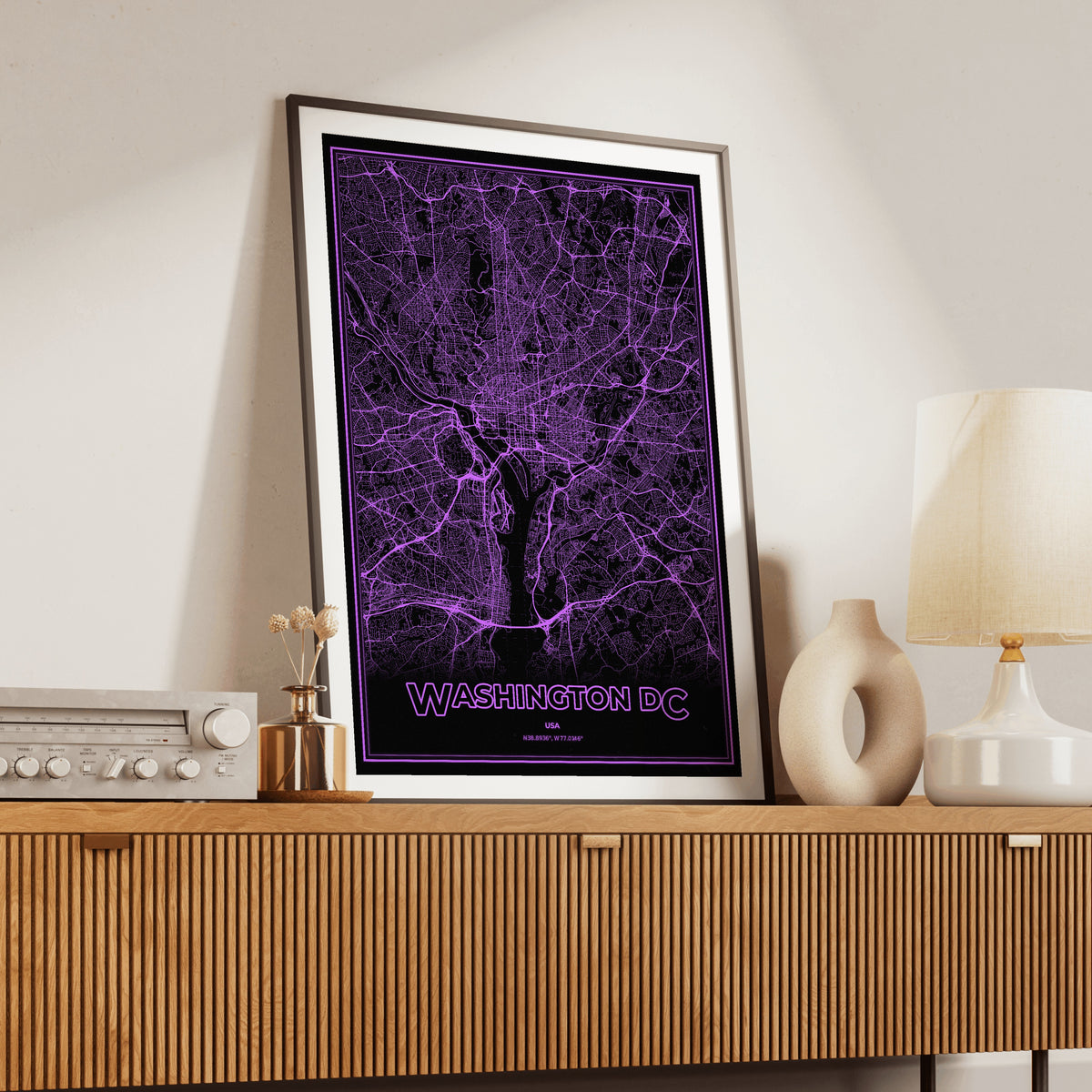 Washington DC Phosphor Map Poster - EGA Violet