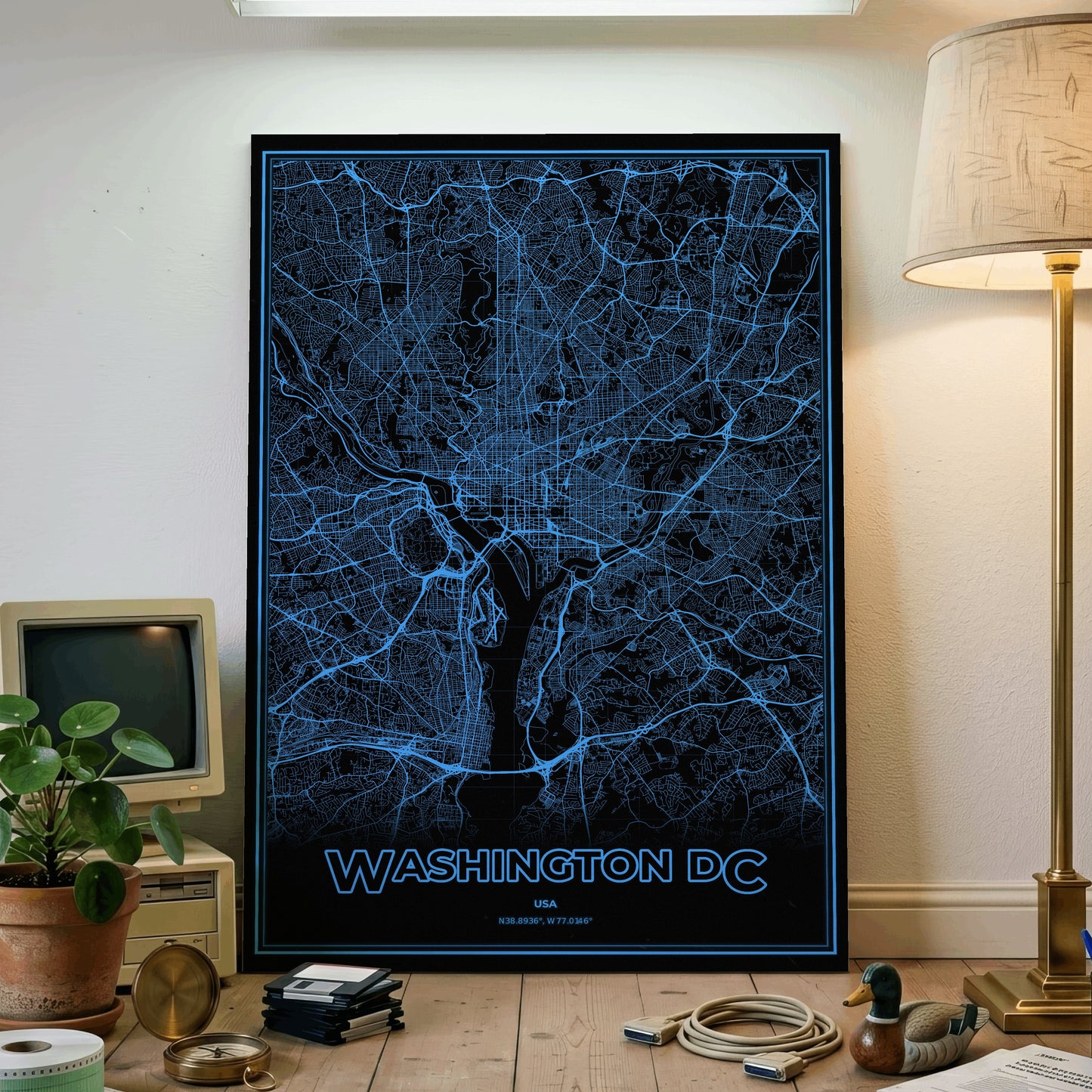 Washington DC Phosphor Map Poster - IBM Blue