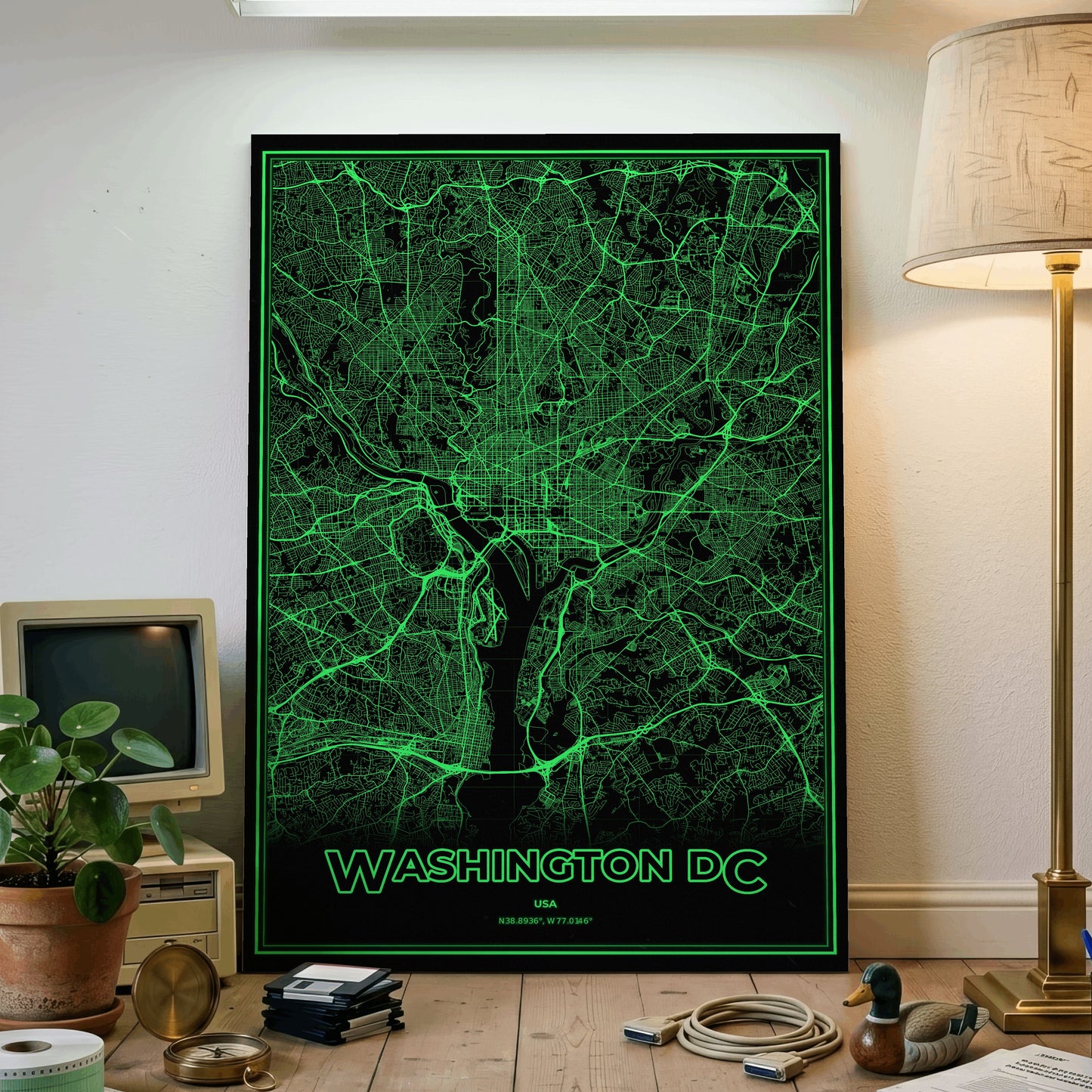 Washington DC Phosphor Map Poster - Phosphor Green