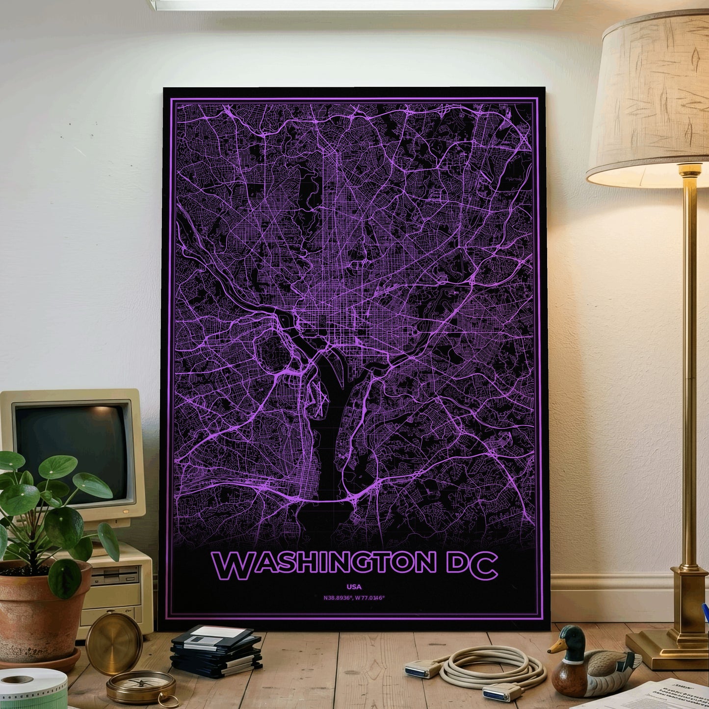 Washington DC Phosphor Map Poster - EGA Violet