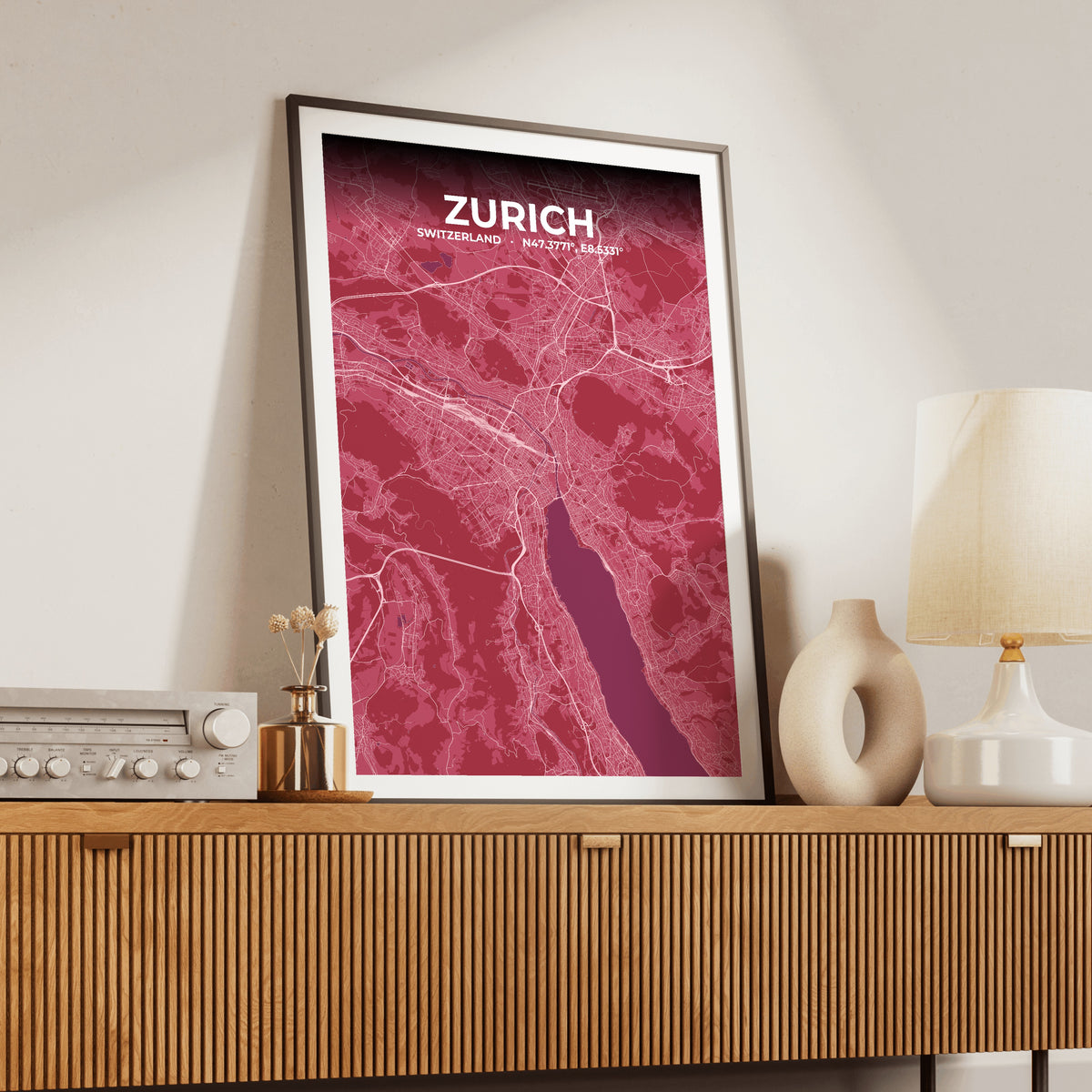 Zurich Scarlet Map Poster