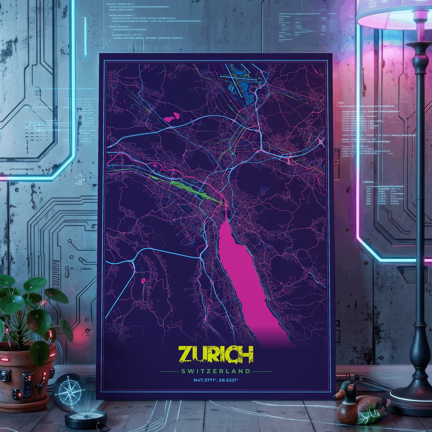 Zurich Cyberpunk Map Poster