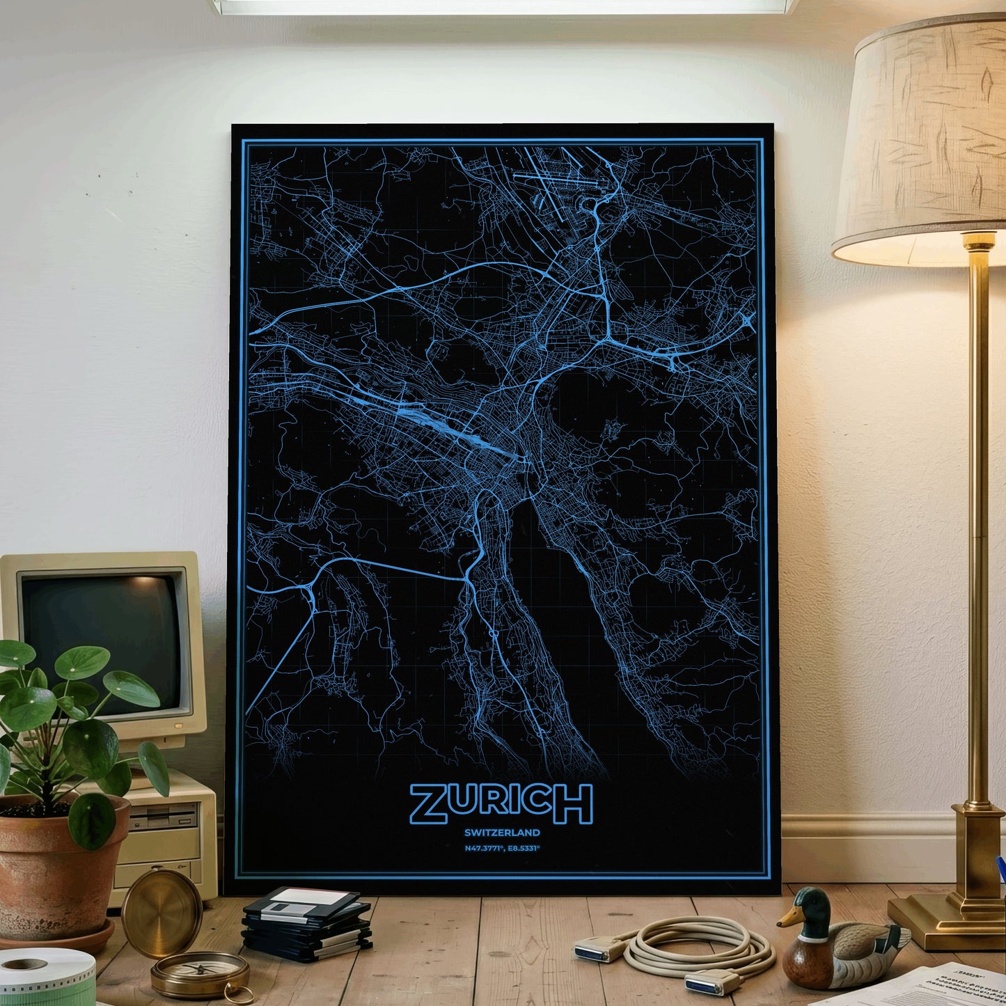 Zurich Phosphor Map Poster - IBM Blue