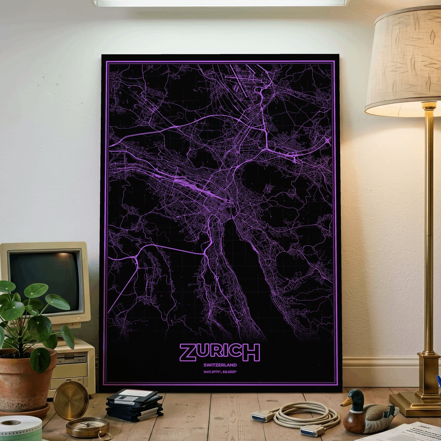 Zurich Phosphor Map Poster - EGA Violet