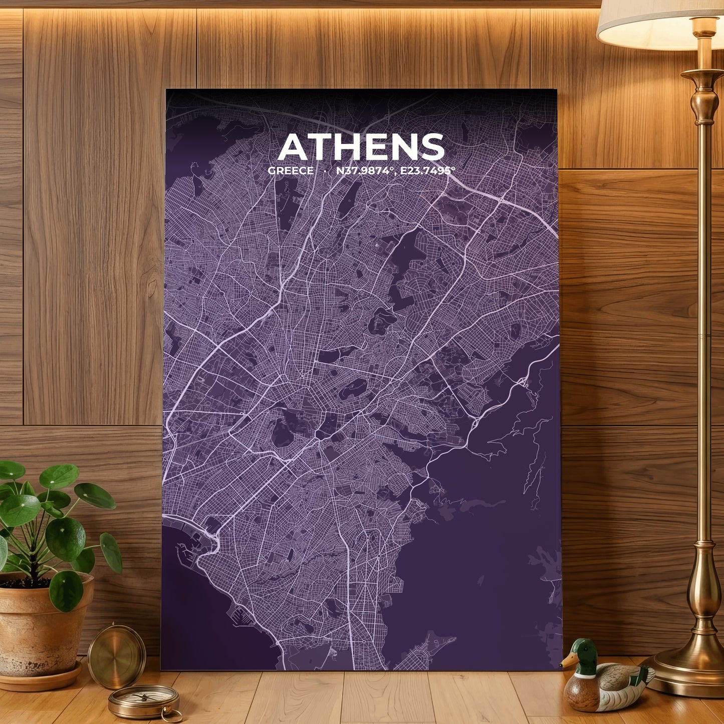 Athens Dusk Map Poster