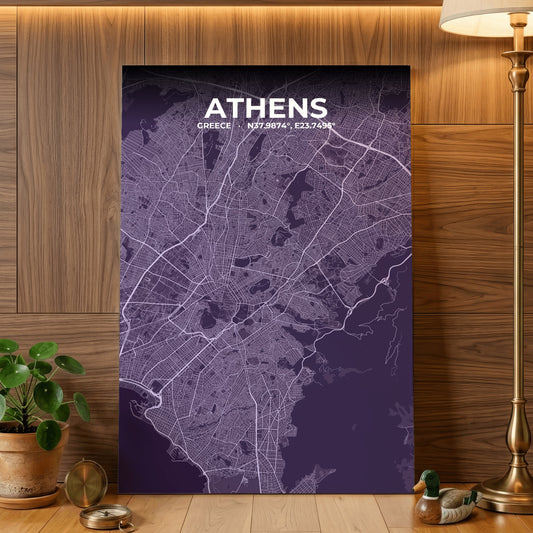 Athens Dusk Map Poster