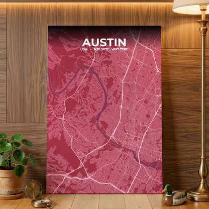 Austin Scarlet Map Poster