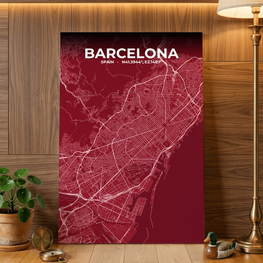 Barcelona Garnet Map Poster