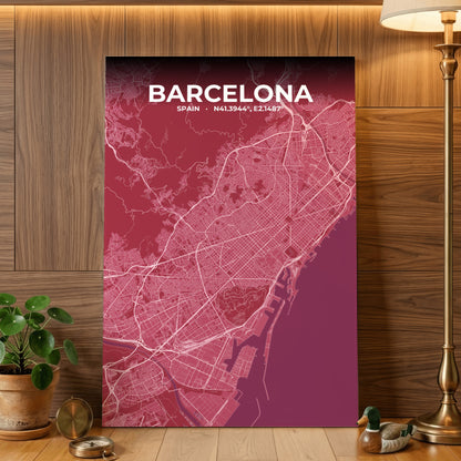 Barcelona Scarlet Map Poster