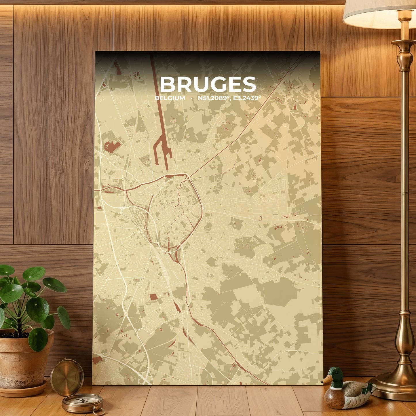 Bruges Ember Map Poster