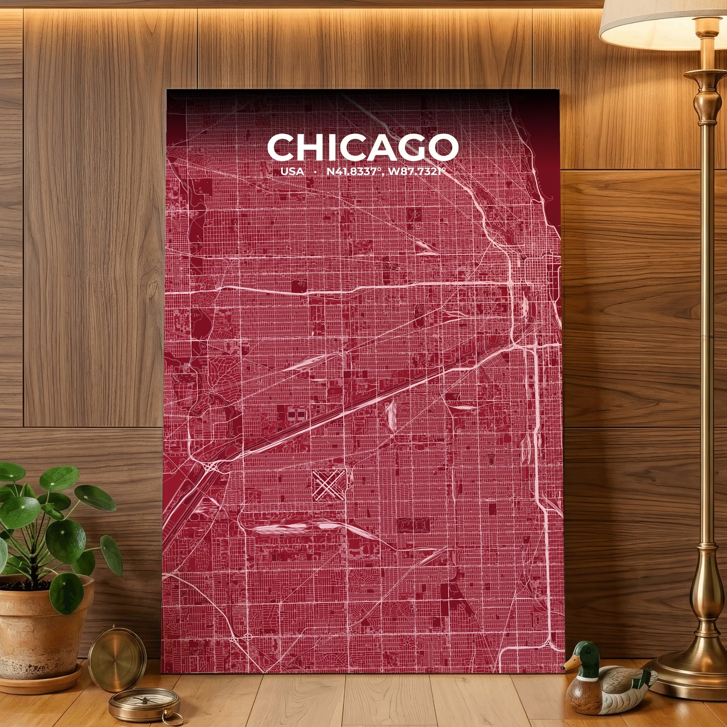 Chicago Garnet Map Poster