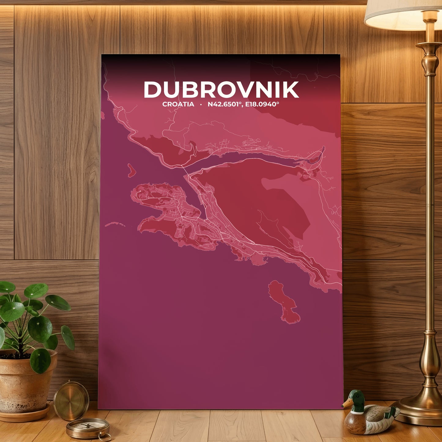 Dubrovnik Scarlet Map Poster