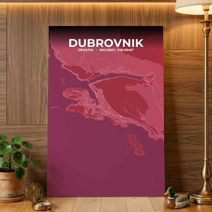 Dubrovnik Scarlet Map Poster