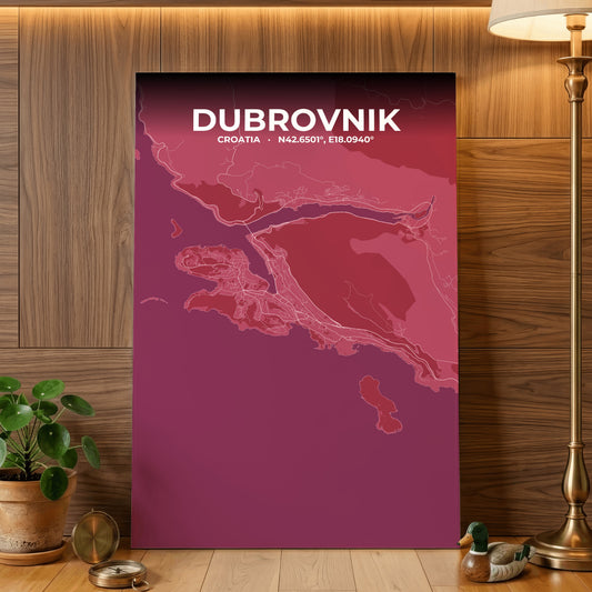 Dubrovnik Scarlet Map Poster