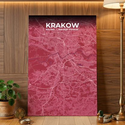 Krakow Scarlet Map Poster