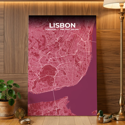 Lisbon Scarlet Map Poster