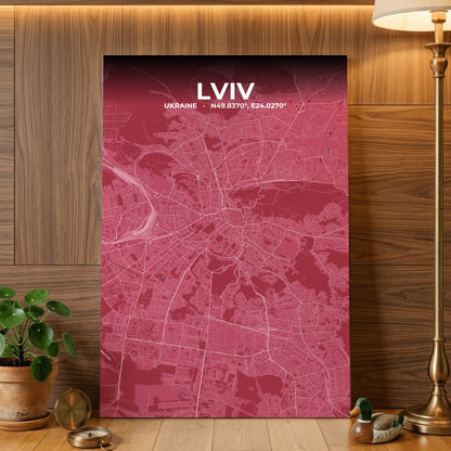 Lviv Scarlet Map Poster