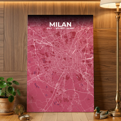 Milan Scarlet Map Poster