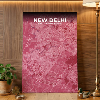 New Delhi Scarlet Map Poster