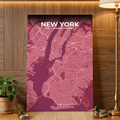 New York Scarlet Map Poster