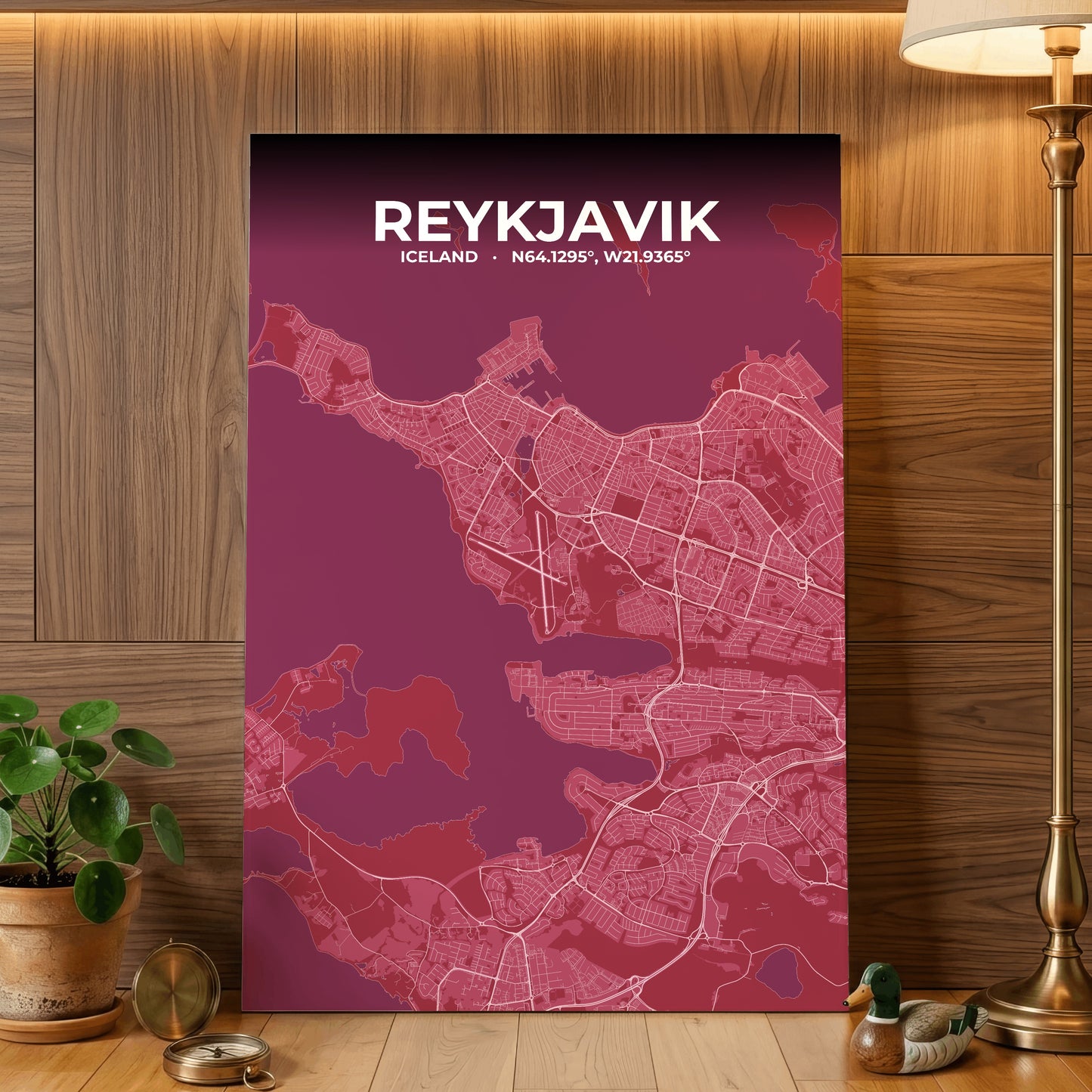 Reykjavik Scarlet Map Poster