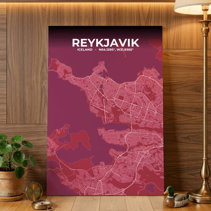 Reykjavik Scarlet Map Poster