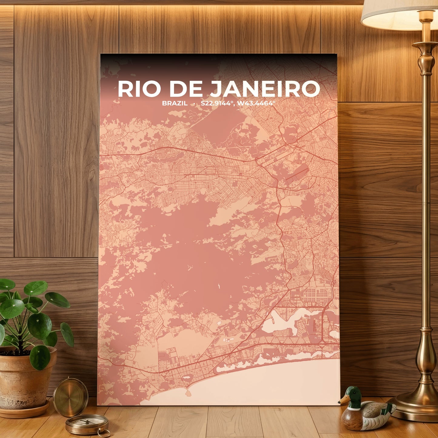 Rio de Janeiro Blush Map Poster