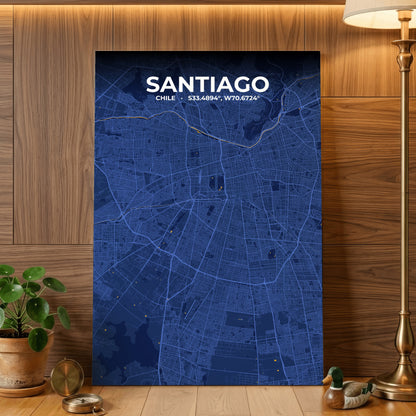 Santiago Ink Map Poster