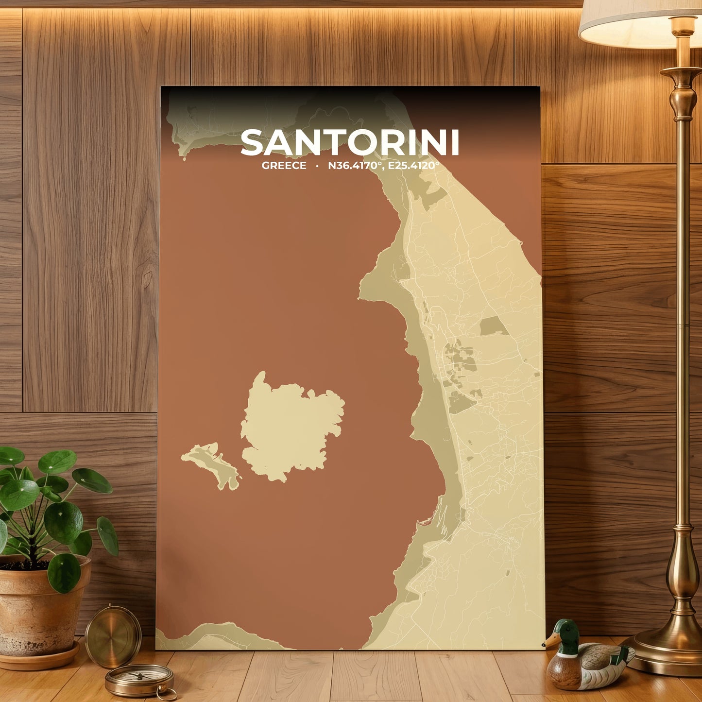 Santorini Ember Map Poster