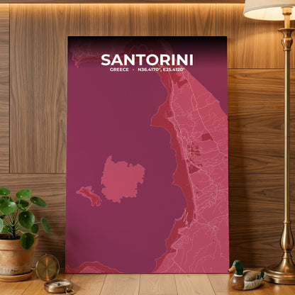 Santorini Scarlet Map Poster
