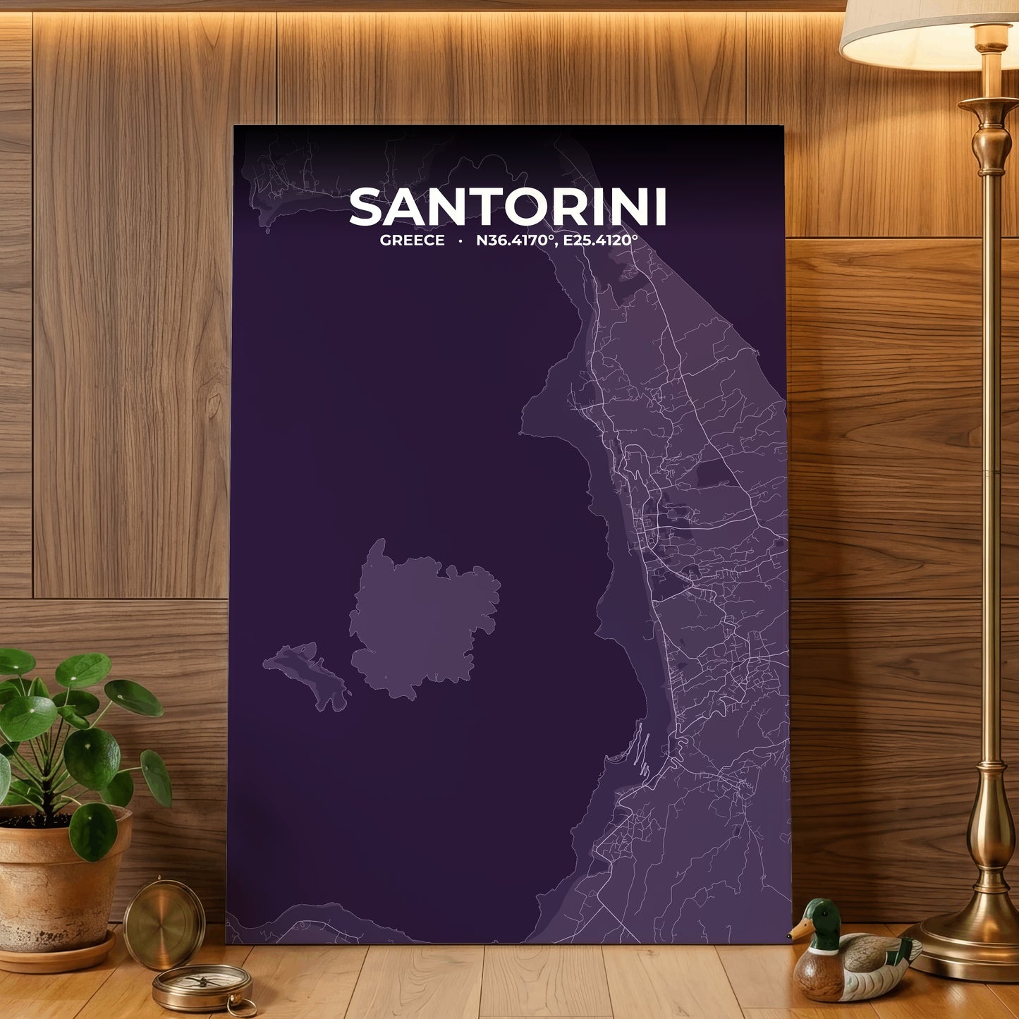 Santorini Dusk Map Poster
