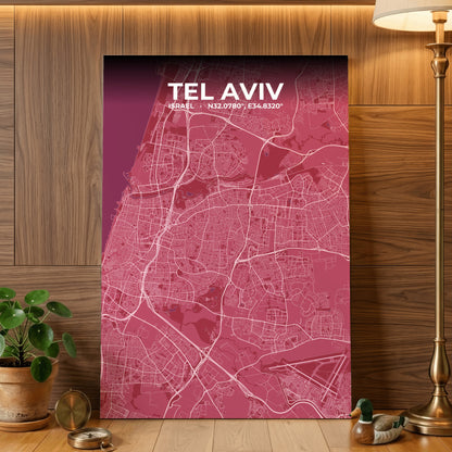 Tel Aviv Scarlet Map Poster