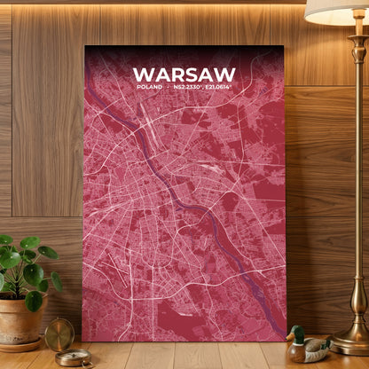 Warsaw Scarlet Map Poster