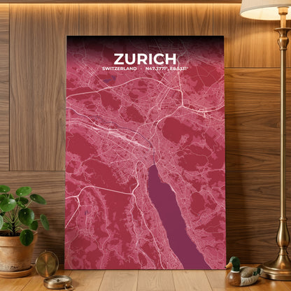 Zurich Scarlet Map Poster